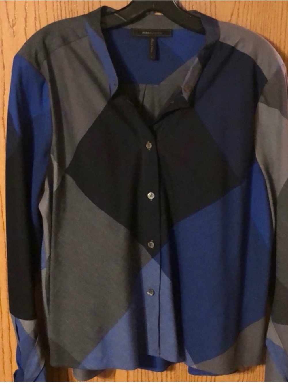BCBGMAXAZRIA Women's Long Sleeve Marissa Blue Black Button Up Top Size Large - Picture 5 of 8